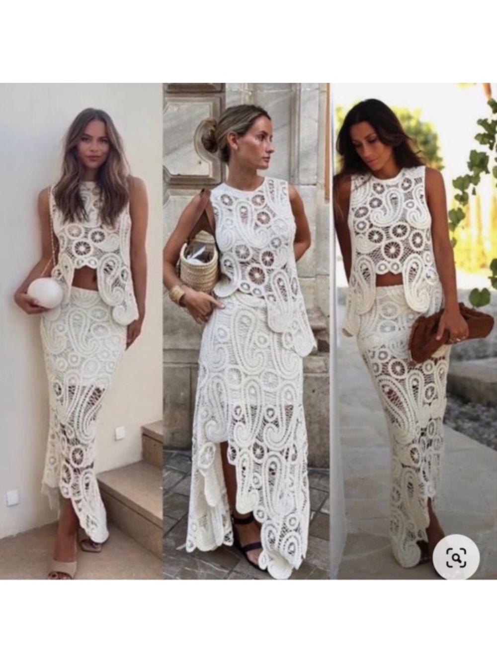 ZARA Set Ecru Cream Crochet Lace Top & Skirt - Picture 11 of 14